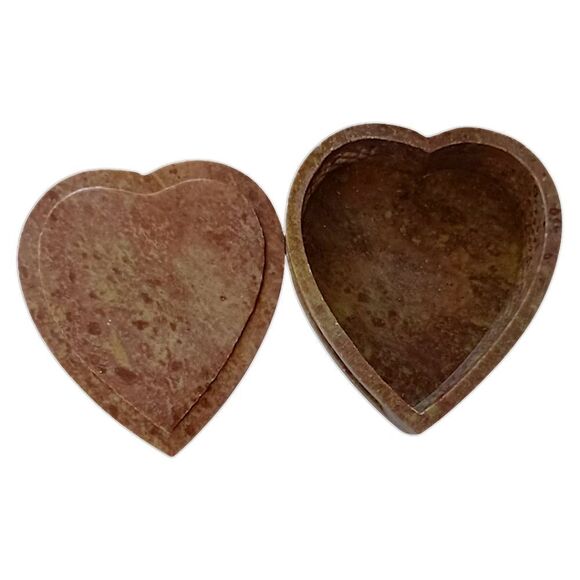 Soapstone Trinket Box Inlaid Mother of Pearl Floral Hand Carved Vintage Heart - Picture 4 of 16